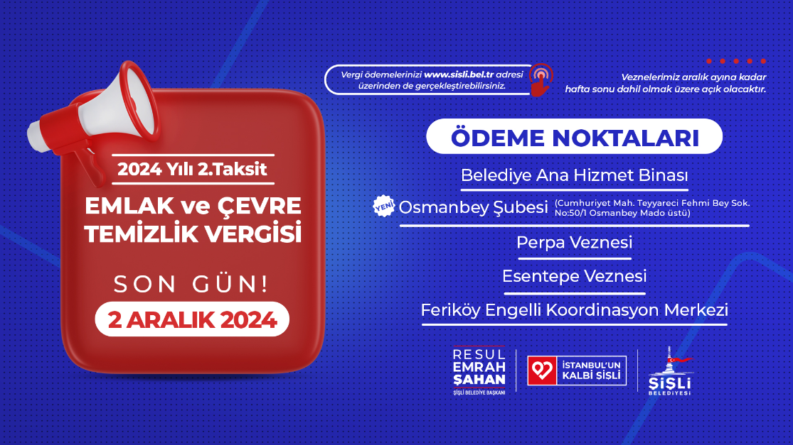 EMLAK VE ÇEVRE TEMİZLİK VERGİSİ 2024 YILI 2. TAKSİT ÖDEMELERİ İÇİN SON GÜN 2 ARALIK